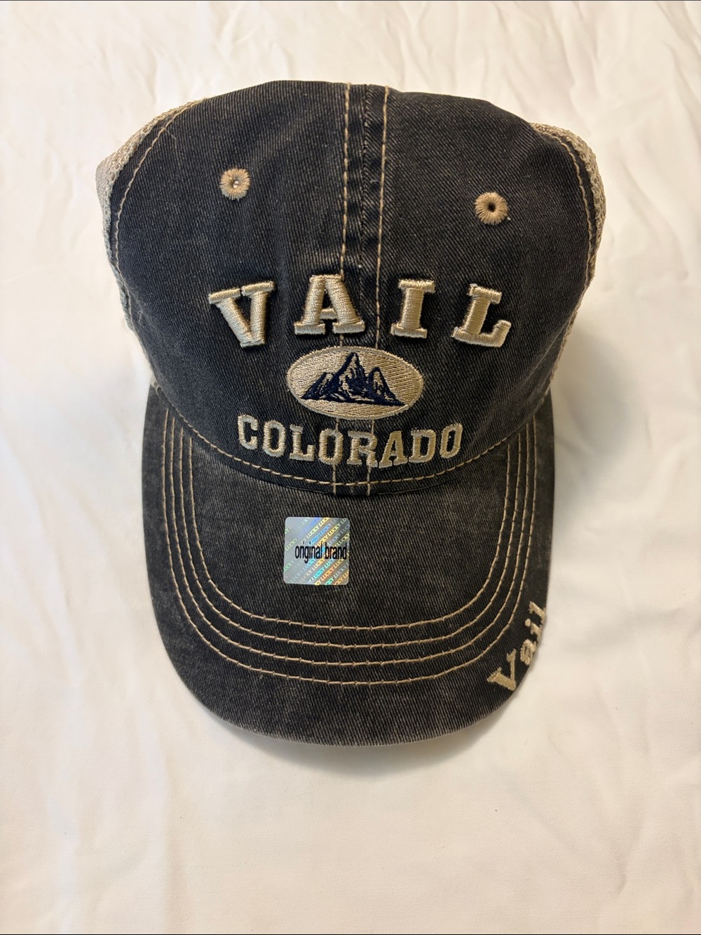 Vail Colorado Embroidered Black Denim Baseball Cap